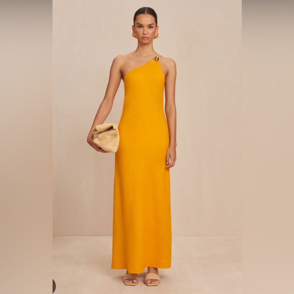 Cult Gaia One-Shoulder Mustard Dress
